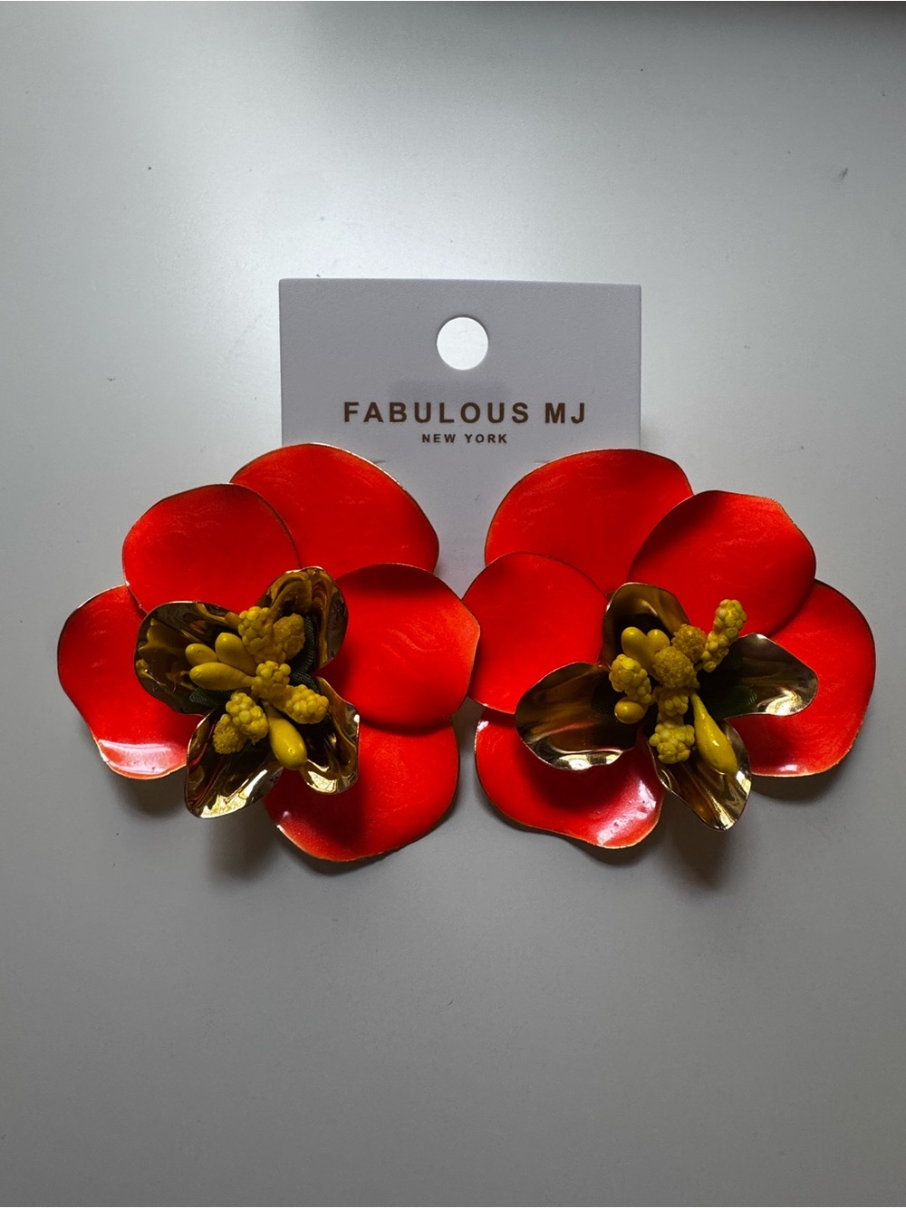 Orange Floral Drop Earrings with yellow Accents
